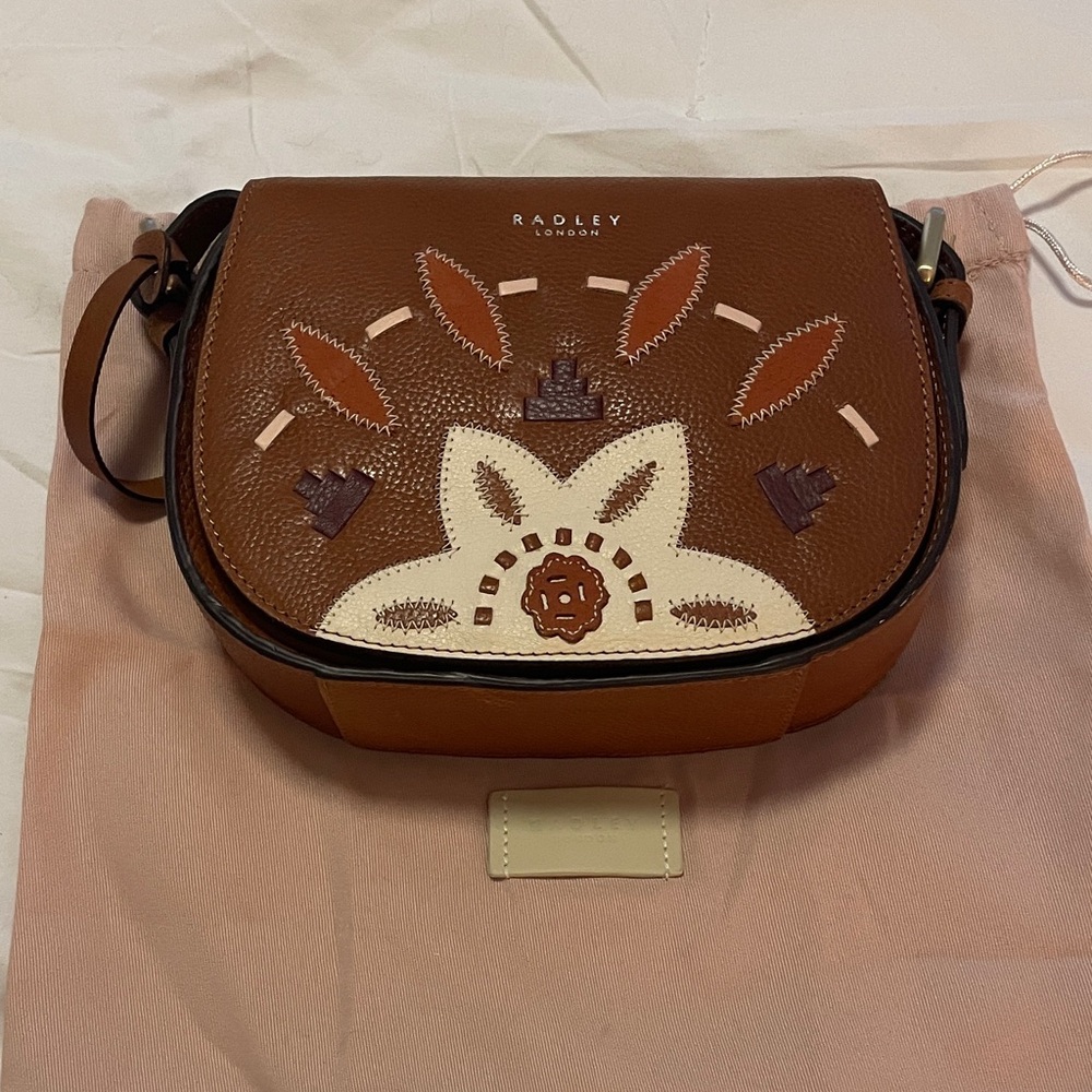 Radley London Tan and Cream Embroidered Crossbody Bag